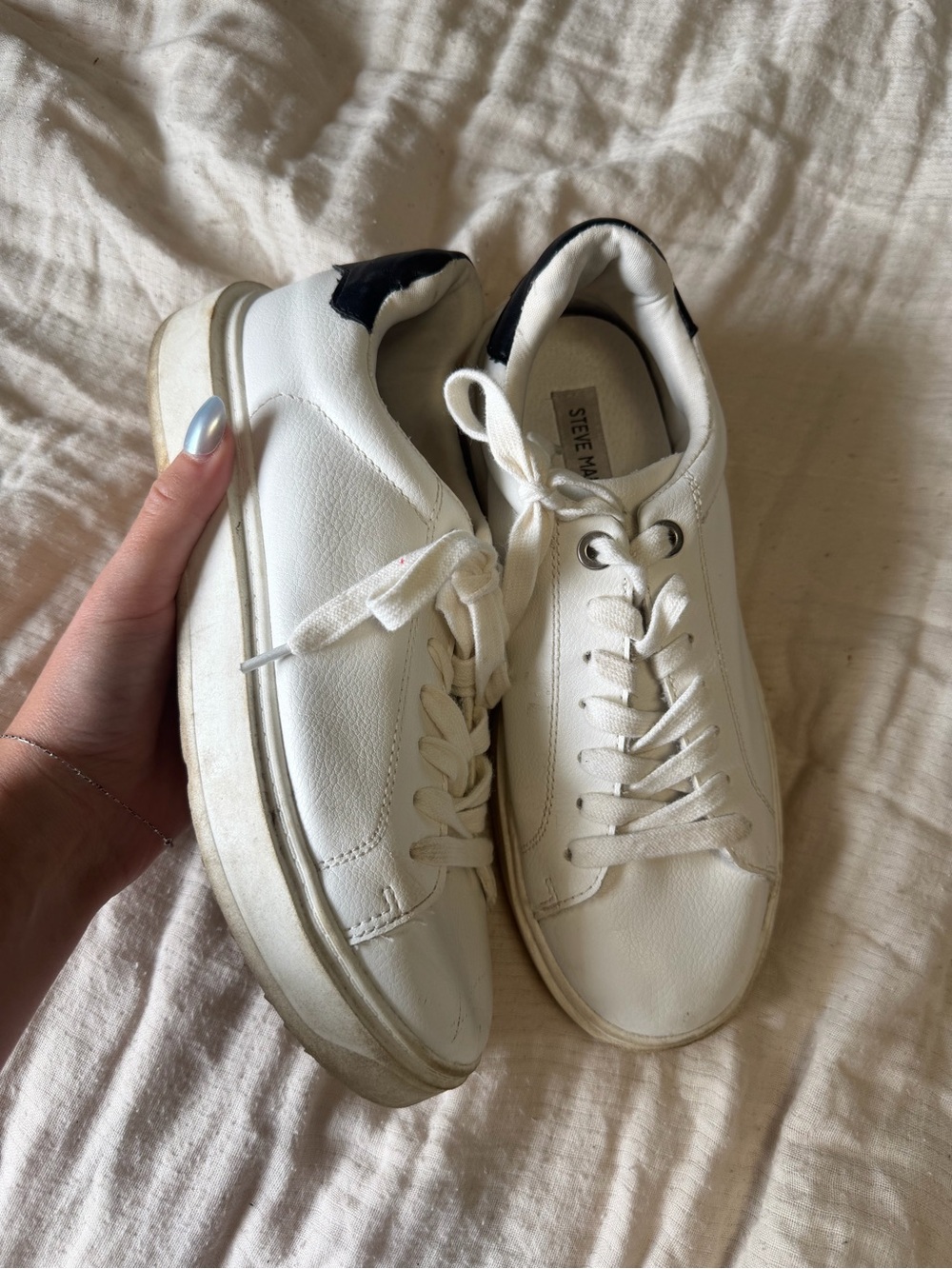 Steve Madden White Sneakers with Black Heel Accent
